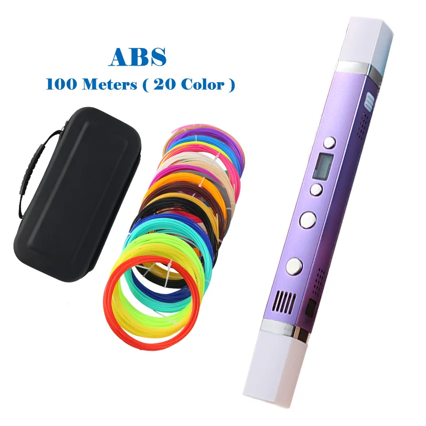 Myriwell 1,75 мм ABS/PLA DIY 3D ручка LED Экран, зарядка через usb 3D печать Ручка+ 100 м нити Творческий подарок игрушки для детей дизайн - Цвет: Purple add 100m ABS