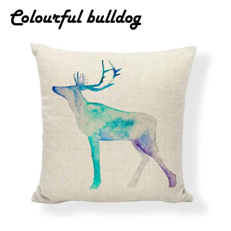 Акварель олень Подушка Чехол с лосем Обложка арт синий 45*45 см подушка принтами