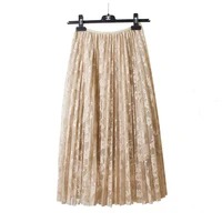lace hook flower skirt pleated petticoat spring and autumn medium long underskirt elastic waist all match basic half slip