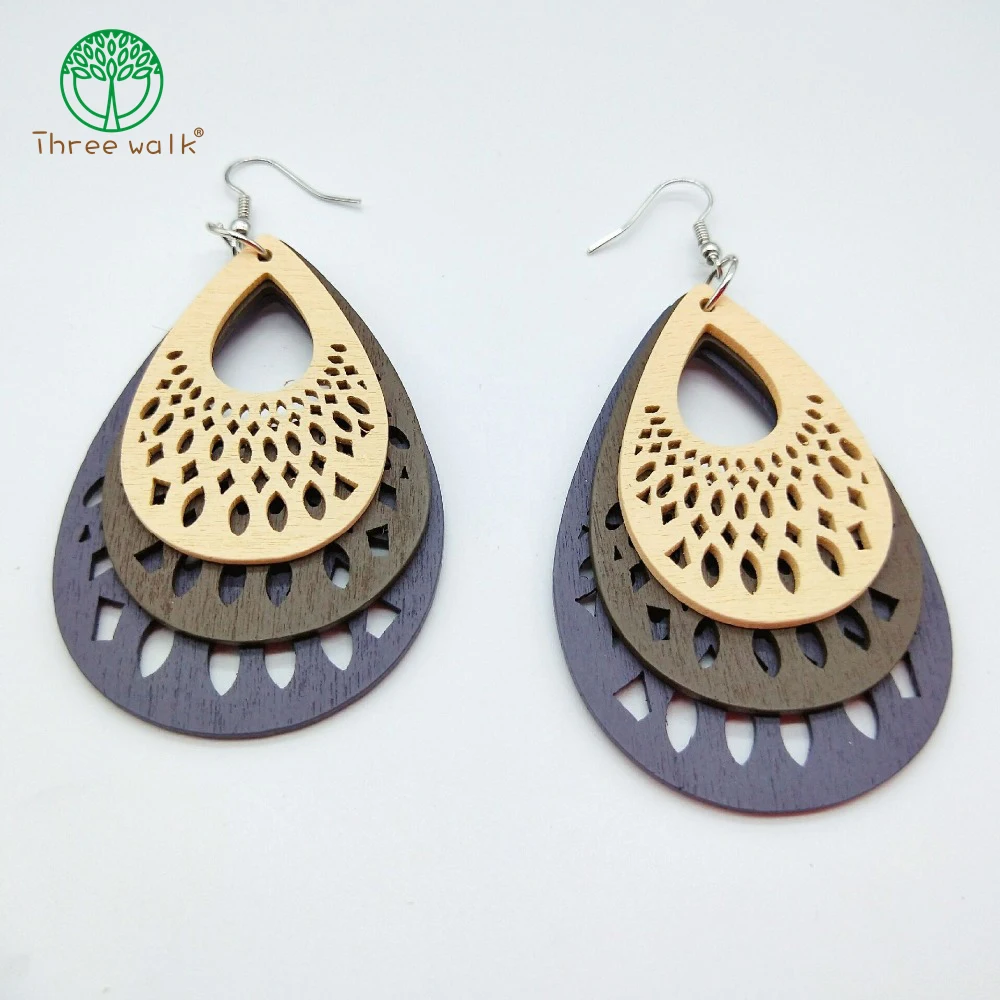

E158 Wholesale Price Fashion Wood Earrings Afro Women Pick Gift Wooden Jewelry