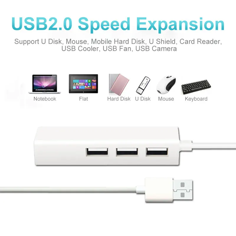 USB Ethernet адаптер 2 0 к RJ45 Lan HUB 3 порта сетевая карта для XiaoMi Box Mac OS Tablet LapPC Switch |