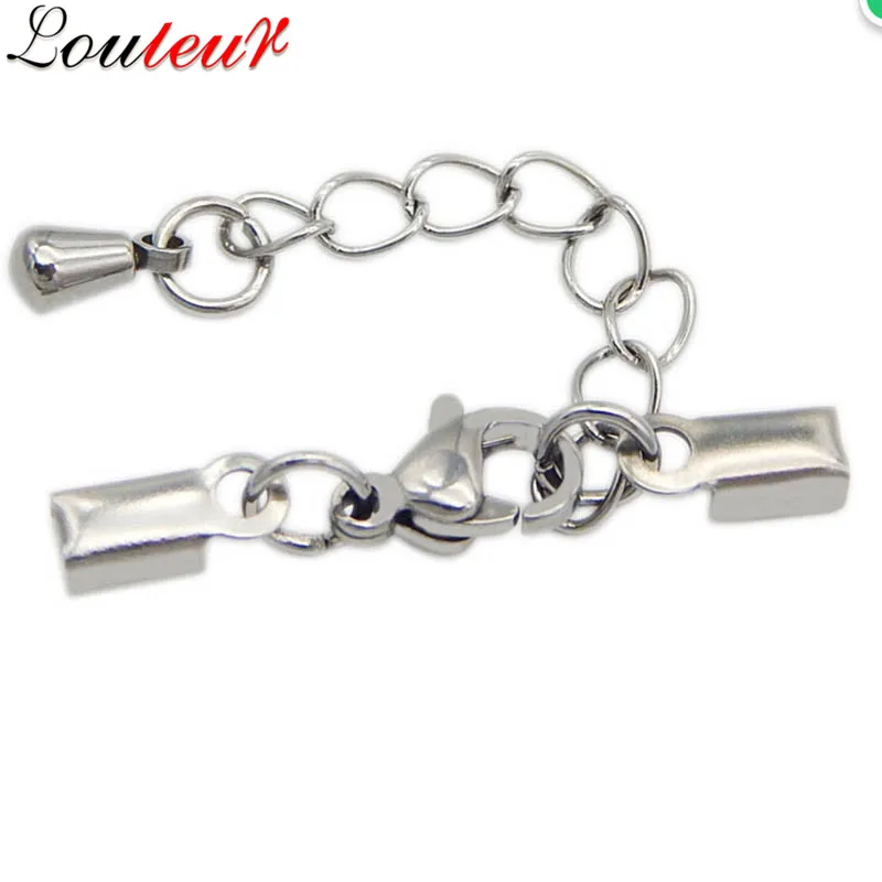 

LOULEUR 5sets 3mm Stainless Steel Flat Leather Cord Bracelets Lobster Clasps with Extended Chain Connectors For Jewelry Making