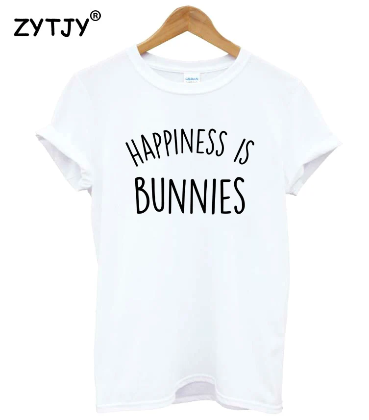 Happy is bunnies/женский с надписью, футболка хлопковая забавная футболка для девушек, топ, футболка, хипстер, Tumblr, Прямая поставка, HH-261 - Цвет: Белый