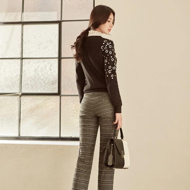 2019 осенне-зимний модный теплый джемпер черный свитер расшитый вручную блестками