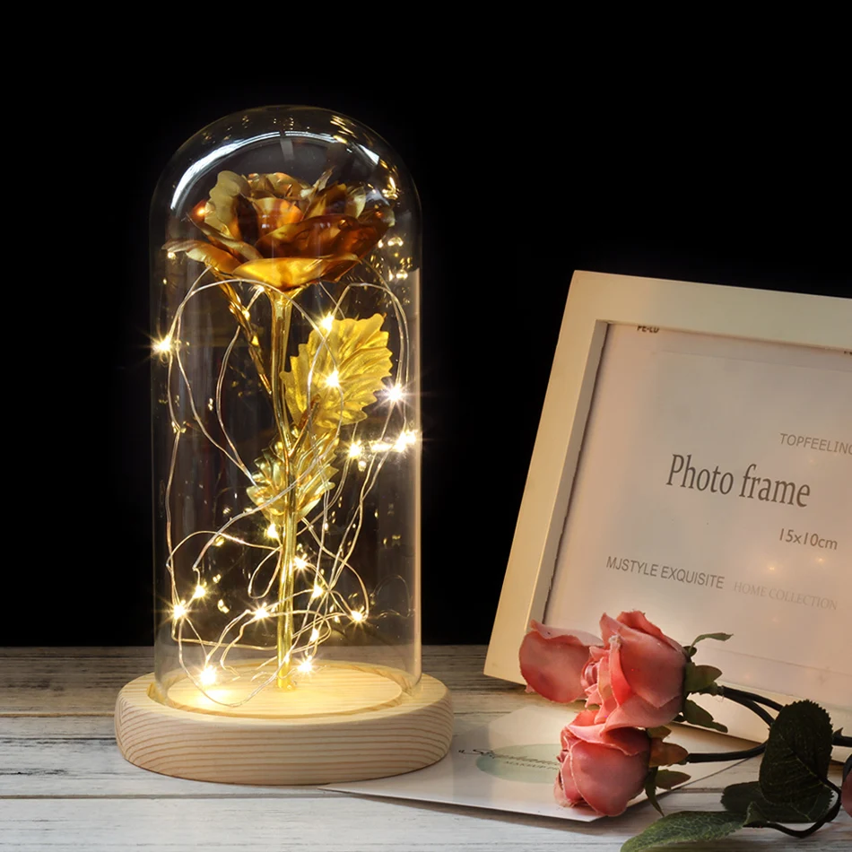 NEW Beauty And Beast Eternal Flower Rose In Flask Wedding Decoration Artificial Flowers In Glass Cover For Valentine's Day Gifts