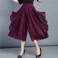 calf length spring summer women shorts skirts chiffon high waist pleated skirt casual streetwear long skirts loose female