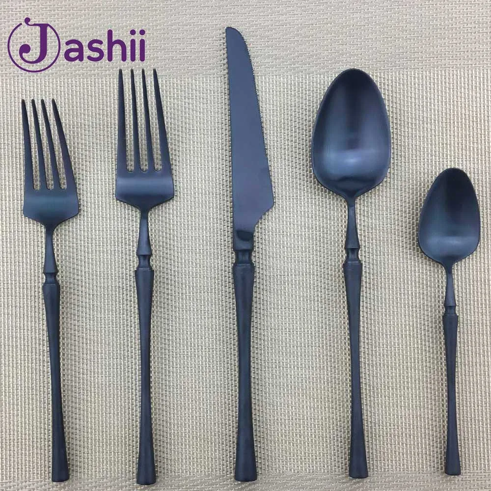 JASHII матовый черный набор столовых приборов из нержавеющей стали посуды вилка нож