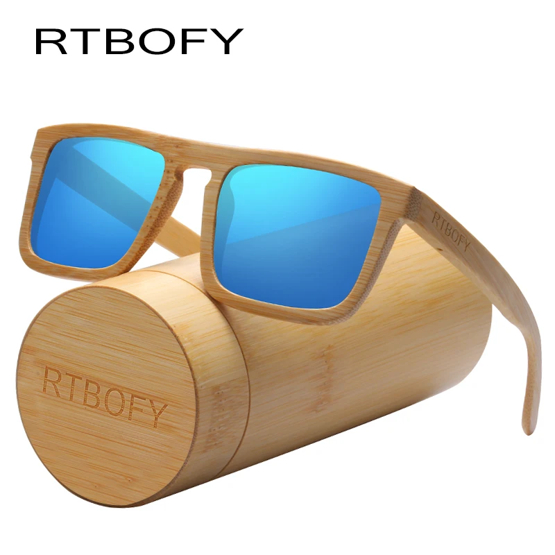 RTBOFY деревянные солнцезащитные очки для женщин Бамбуковая оправа с