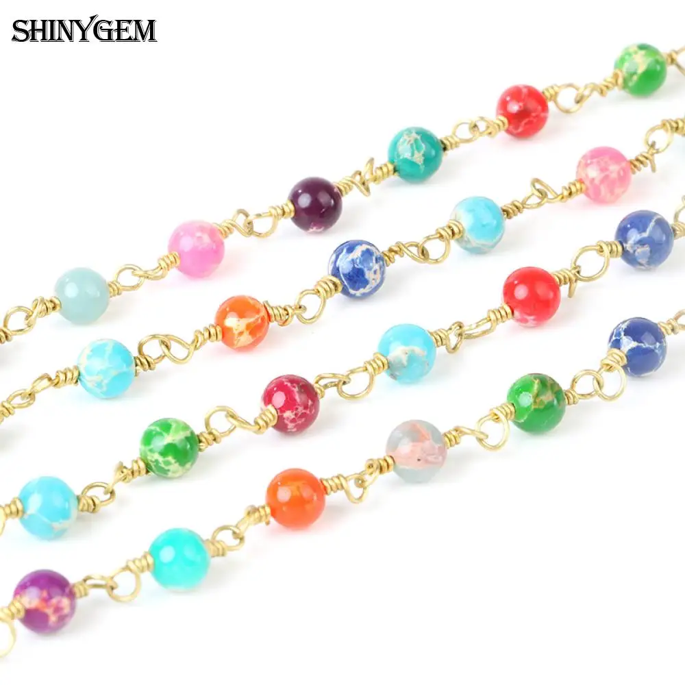 ShinyGem 6 мм Φ Bead императорская яшма Золотая Женская цепочка для изготовления