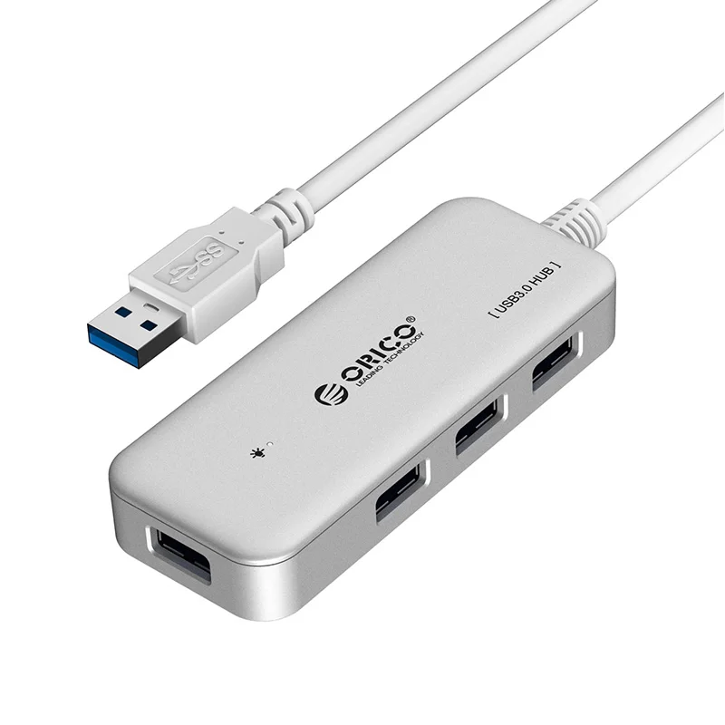 ORICO USB 3,0 концентратор 4 порта мини концентратор Поддержка OTG функция для MacBook ноутбук планшетный компьютер OTG usb-хаб 15 см длина кабеля - Цвет: Серебристый