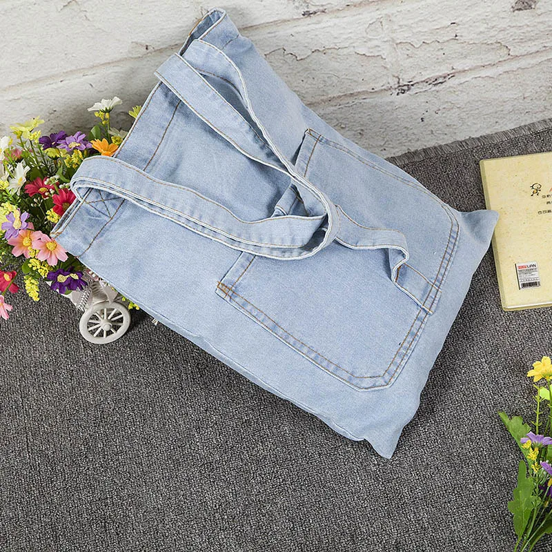 Джинсовая женская сумка тоут ковбойская ткань большая через плечо дорожная