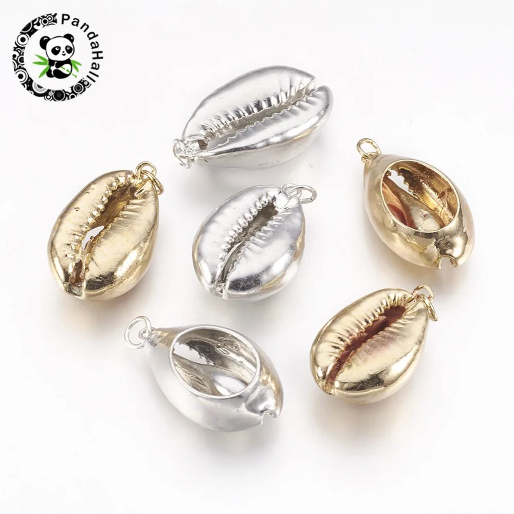 

10 шт. гальванические Подвески ракушки Каури золотые для ювелирных изделий, браслетов, ожерелий, серег, сделай сам, отверстие: 3 мм