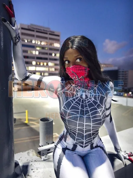 Шелковый костюм паук Venom Symbiote Silk Cindy Moon боди с 3D принтом из лайкры для женщин