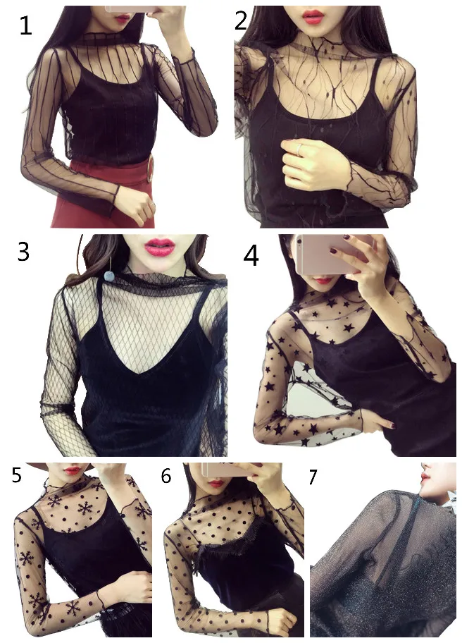 Горячая мода весна осень женские сексуальные сетчатые блузки с длинным рукавом