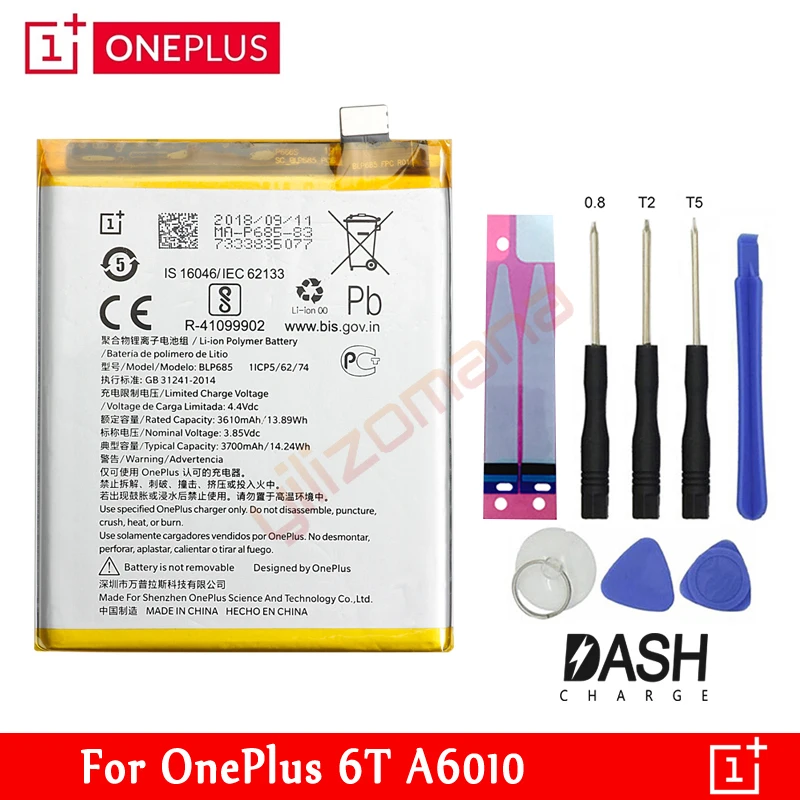 ONE PLUS аккумулятор для телефона BLP685 3610/3700mAh для OnePlus 6T A6010 Высокое качество Замена литий-ионных батарей Бесплатные инструменты