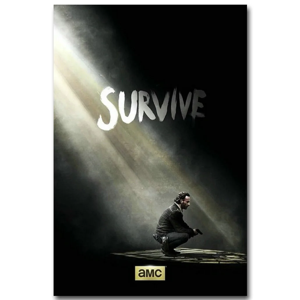 The Walking Dead Art Шелковый тканевой плакат с принтом 13x20 24x36 дюймов ТВ серии картина для комнаты украшения стен Рик Дэрил 040 - Цвет: Светло-желтый
