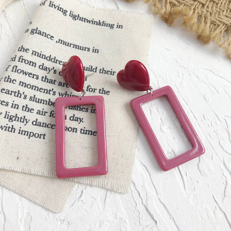 Cute Point Flowers Acrylic Drop Earrings for Women Simple Korean Irregular Heart Geometric Female Pendant Jewelry | Украшения и