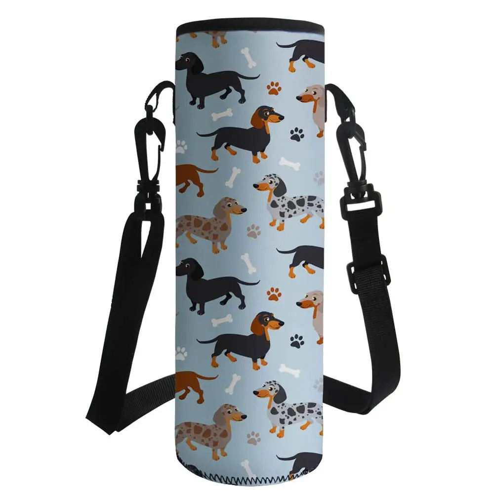 

1000ML Insulated Dachshund Print Bottle Carrier Bag Water Bottle Covers Cute Neoprene Bottle Sleeve Pouch Holder Shoulder Strap