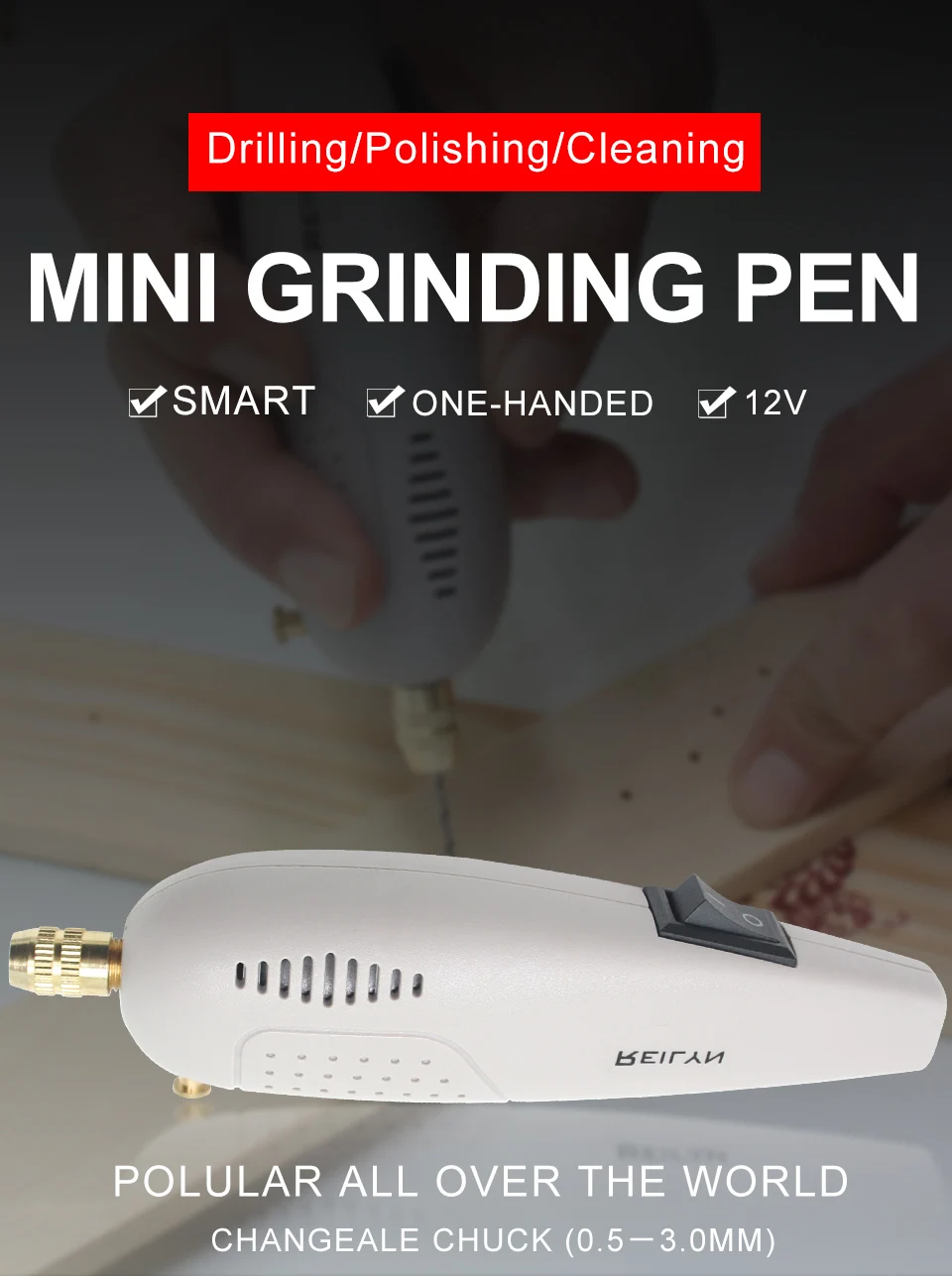 DC-12V 1000 мА мини шлифовальная машина dremel мини ручная дрель 12000 об/мин 0,5-3,2 мм Зажимной патрон маленькая мельница