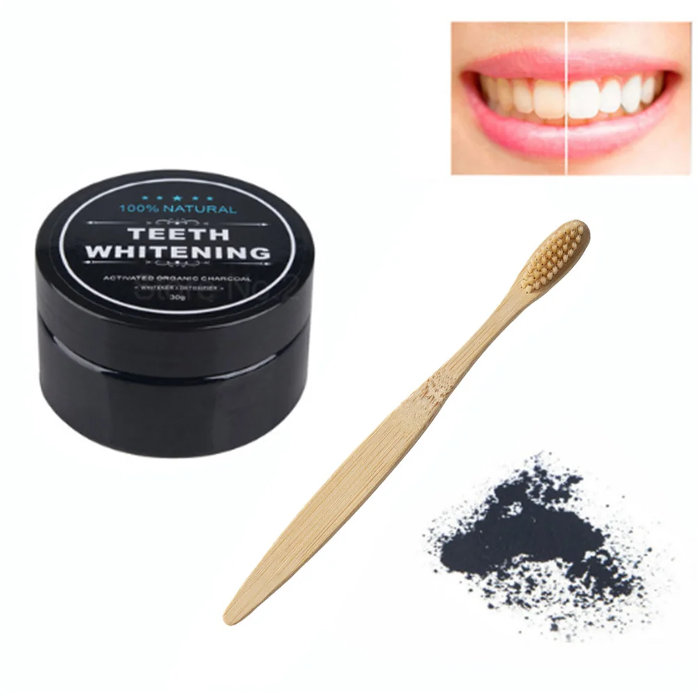 2шт отбеливающий порошок древесного угля и бамбуковая зубная щетка "Радуга" Уход за полостью рта натуральный активированный уголь зубной порошок гигиена полости рта - Цвет: beige brush a power
