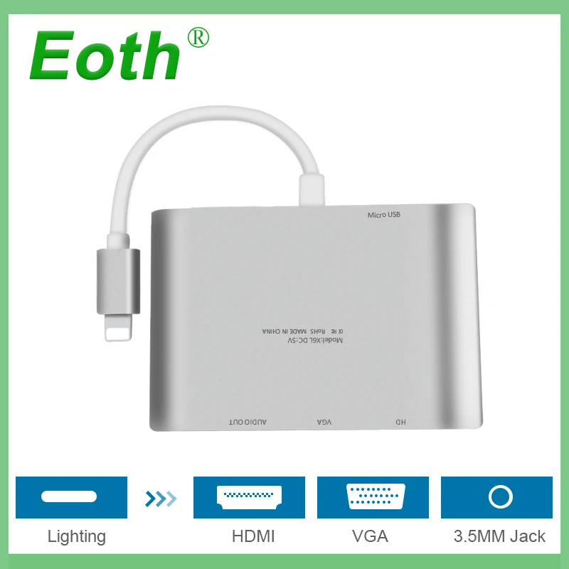Для освещения к HDMI VGA Jack аудио ТВ адаптер кабель конвертер для iPhone X 8 7 Plus 6 6S iPad