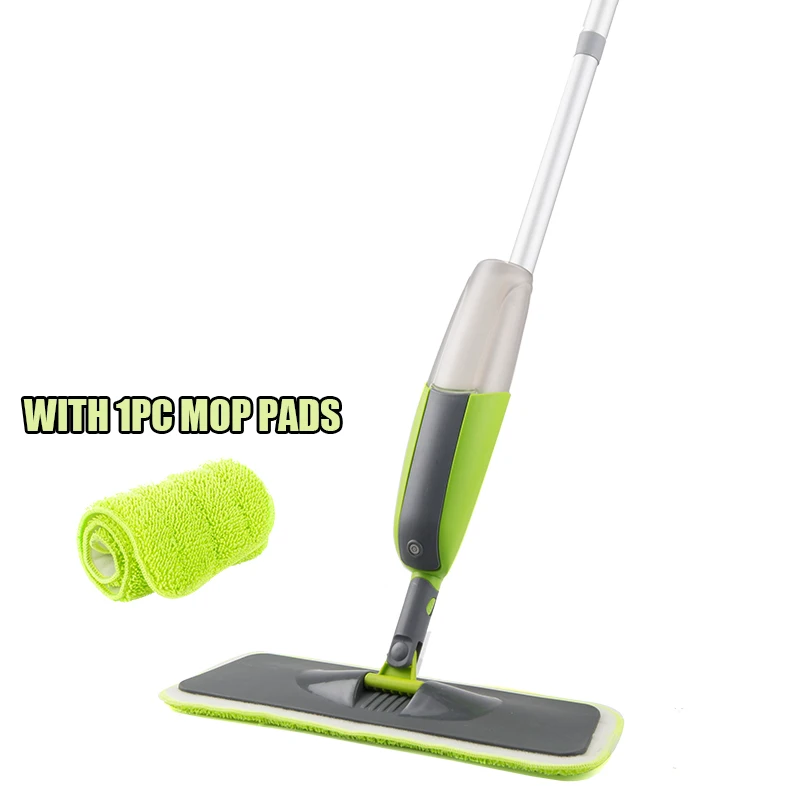green with 1pc pad Волшебная швабра с распылителем, деревянный пол с многоразовыми подушечками из микрофибры, ручка 360 градусов, домашние окна, кухонные швабры, метла, чистящие инструменты - Цвет: green with 1pc pad