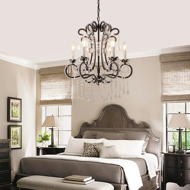 저렴한 바 골동품 페인트 철 샹들리에 산업 조명 침실 블랙 크리스탈 샹들리에 거실 교수형 램프 아이의 정착물 구매 바 골동품 페인트 철 샹들리에 산업 조명 침실 블랙 크리스탈 샹들리에 거실 교수형 램프 아이의 정착물