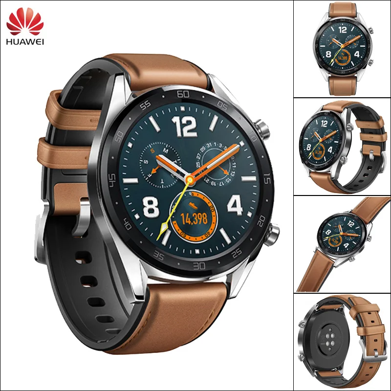 Classic Brown Huawei Watch GT Смарт часы Поддержка gps NFC 14 дней Срок службы батареи 5 атм водонепроницаемый телефонный Звонок трекер сердечного ритма для Android iOS - Цвет: Classic Brown