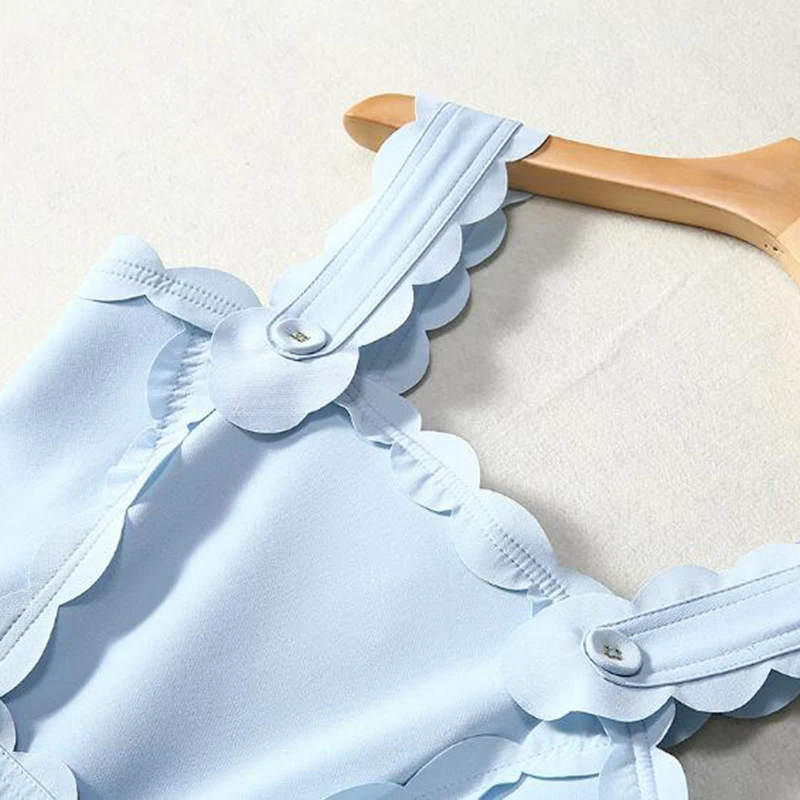 Женский комбинезон без рукавов TWOTWINSTYLE голубой повседневный с поясом Длинные