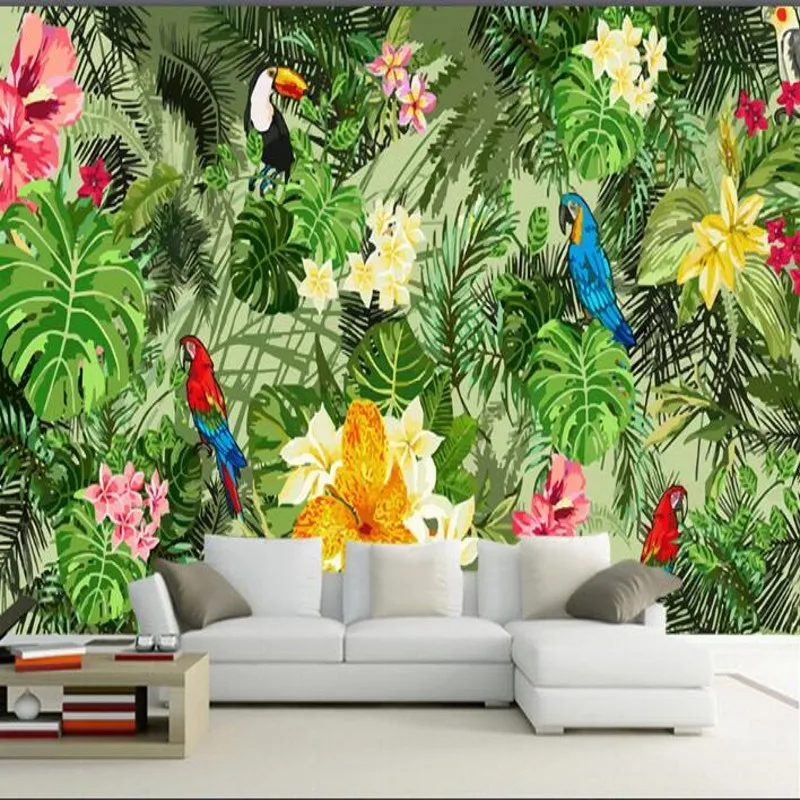 Wellyu заказной большой ручной росписью попугай тропический дождь лес завод