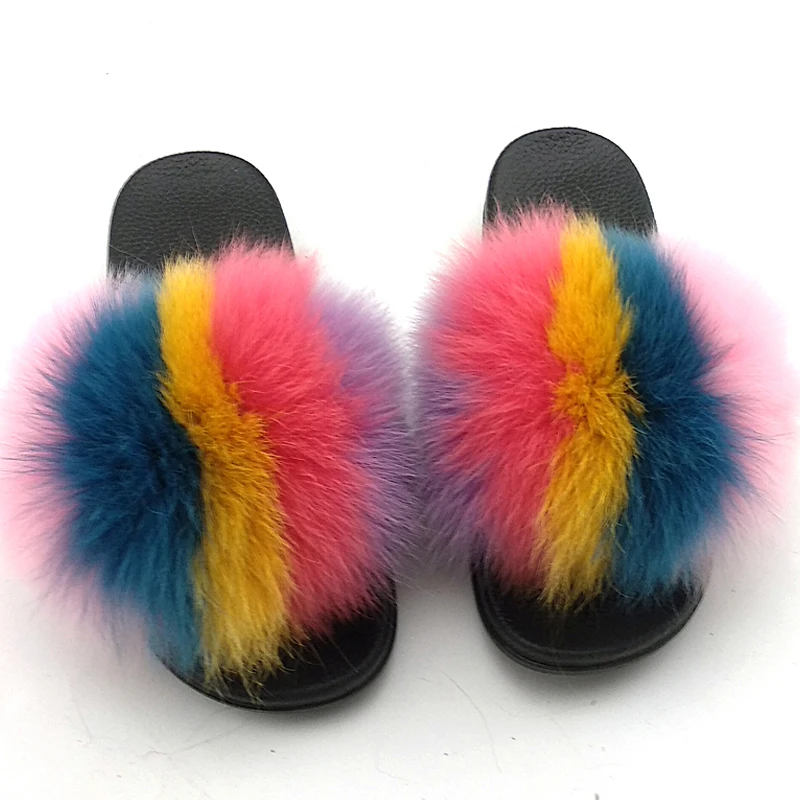 Женские летние меховые шлепанцы с натуральным лисьим мехом домашние сандалии на