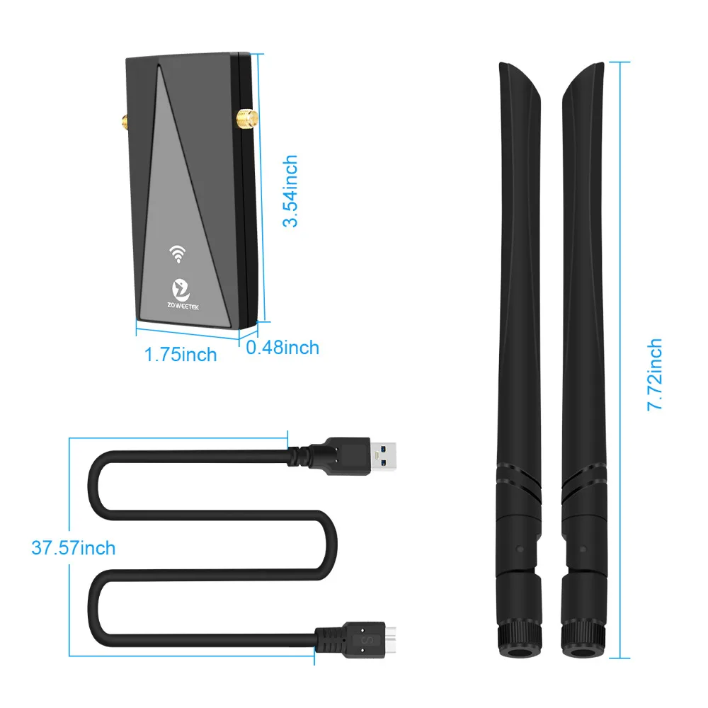Zoweetek Wifi адаптер USB 3 0 Lan Dongle 2 Антенна ретранслятор 802.11ac 1200 Мбит/с двухдиапазонный