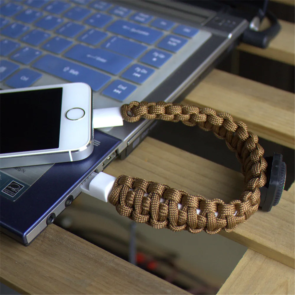 Открытый плетеная камуфляж Micro USB и кабель с разъемом типа C браслет зарядное