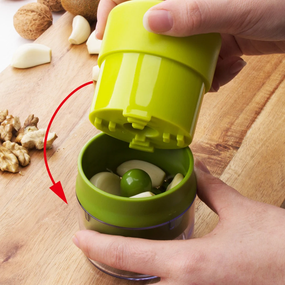 Manual Garlic Press Mincer Machine Durable Plastic Crusher With Storage Container Kitchen Supply Green | Дом и сад