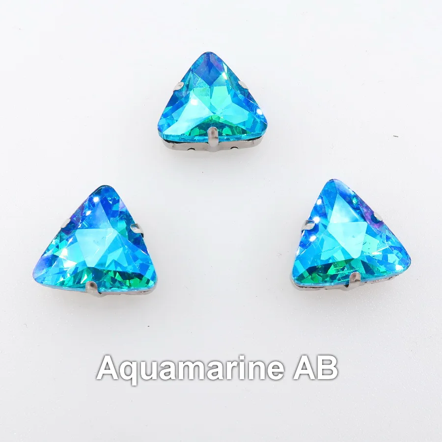 A2 Aquamarine AB AB цвета серебряный коготь настройки 18 мм треугольной формы стекло Кристалл пришить стразы бусины одежды обувь ручной работы diy отделка - Цвет: A2 Aquamarine AB