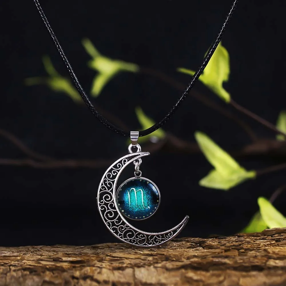 Винтаж Стекло подвески для женщин кабошон 12 созвездий гороскоп астрологические