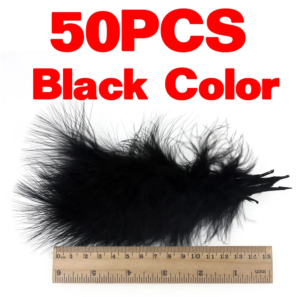 50pcs Black Bimoo 50 шт./упак. Цветной Длинные перо марабу для Стример Летать Lead Jig летней одежды из Bugger пиявка Fly наживки для завязывания Материал белый - Цвет: 50pcs Black