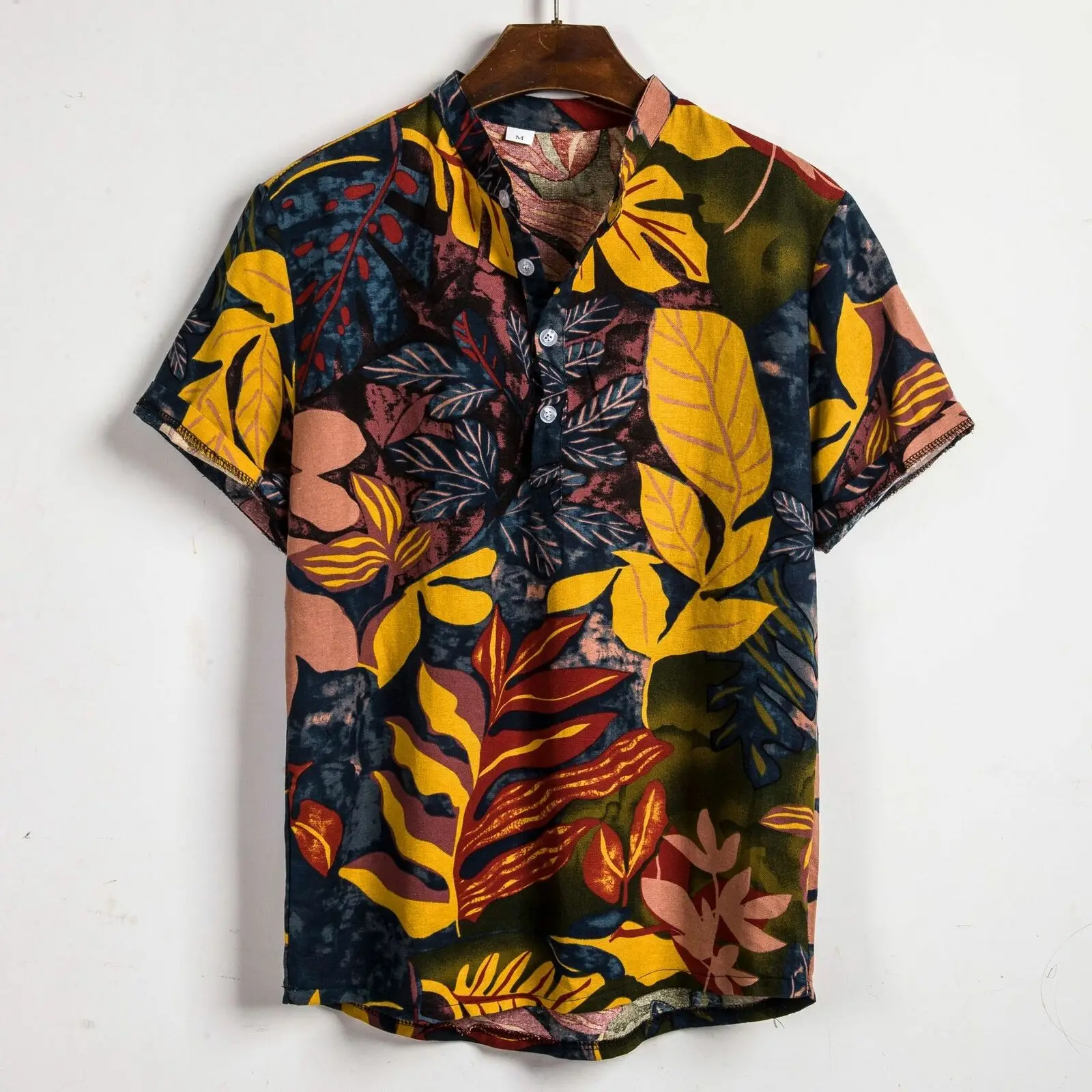 

Gniherii Men Linen Cotton Short Sleeve Shirt 2021 Summer Floral Loose Baggy Casual Shirts Tops Holiday Beach Men's Hawaii Shirts