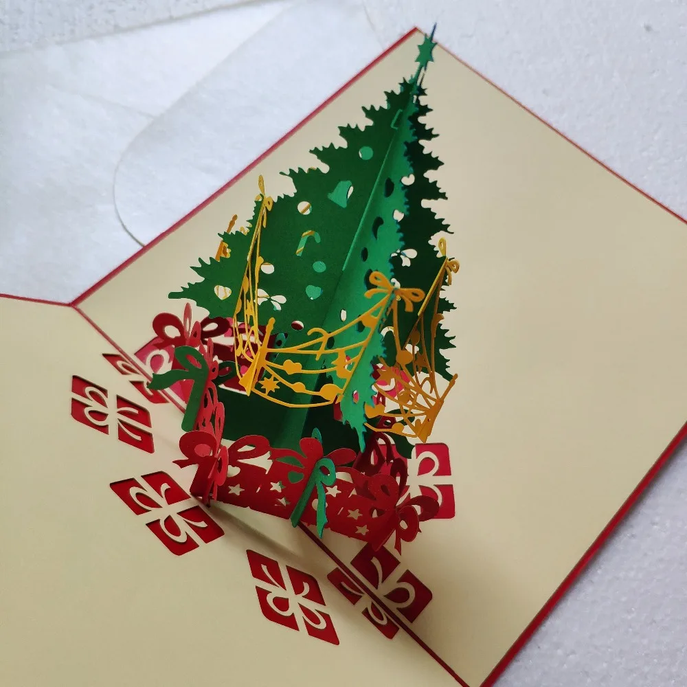 Merry Рождественские подарочные открытки 3D елка Лазерная Pop Up Складной Тип