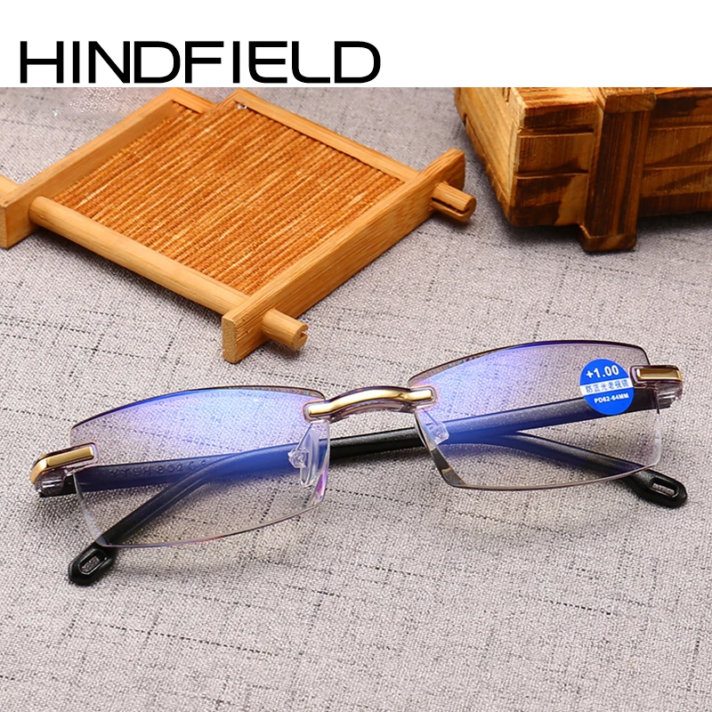 Hindfield Blu ray очки TR90 ультралегкие для чтения мужские без оправы + 100 400 O675|Мужские