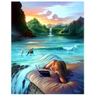 Алмазная живопись сделай сам, вышивка с изображением натуральной реки и девушки dimaond, полноразмерная мозаика с акварелью