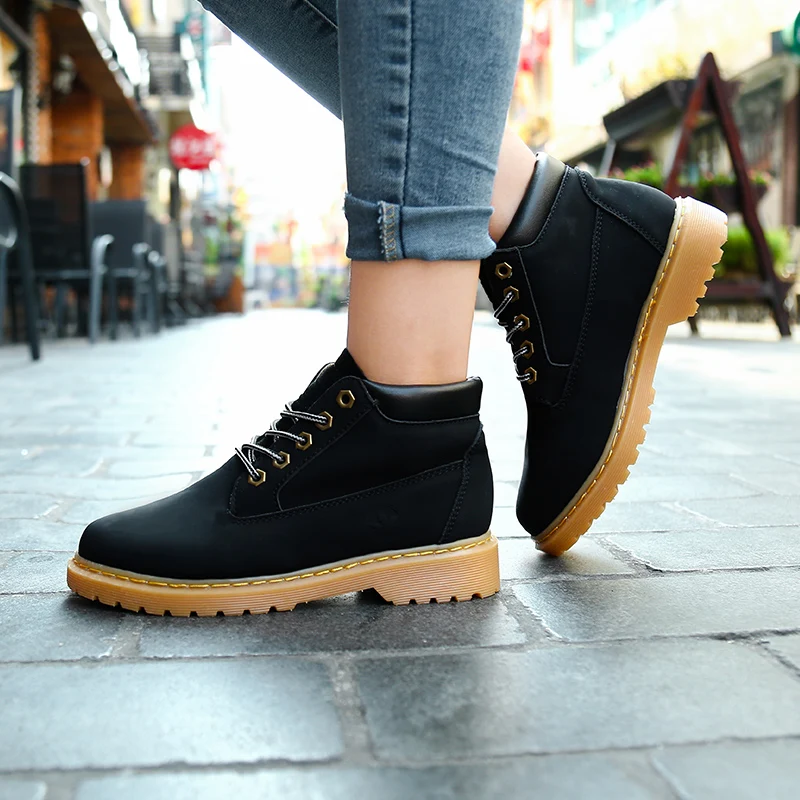 Fujin/новинка Модная обувь на плоской подошве Женские ботинки из искусственной