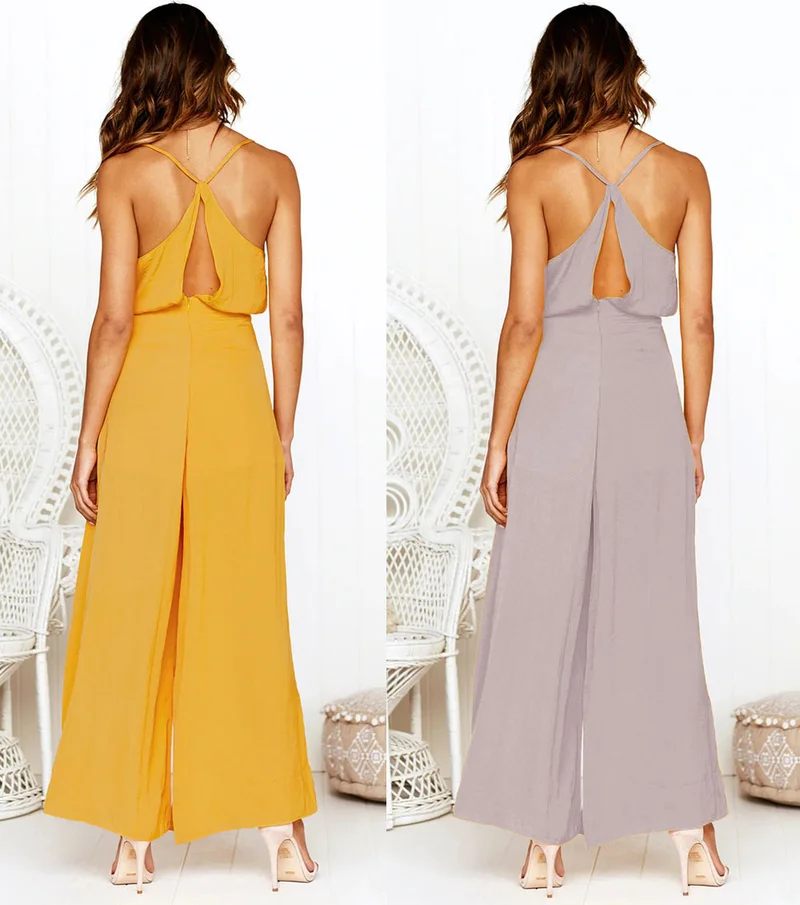 

Summer women's 2019 new sexy V-neck sling jumpsuit strapless jumpsuit fashion hollow comfortable temperament party jumpsuit Hh54