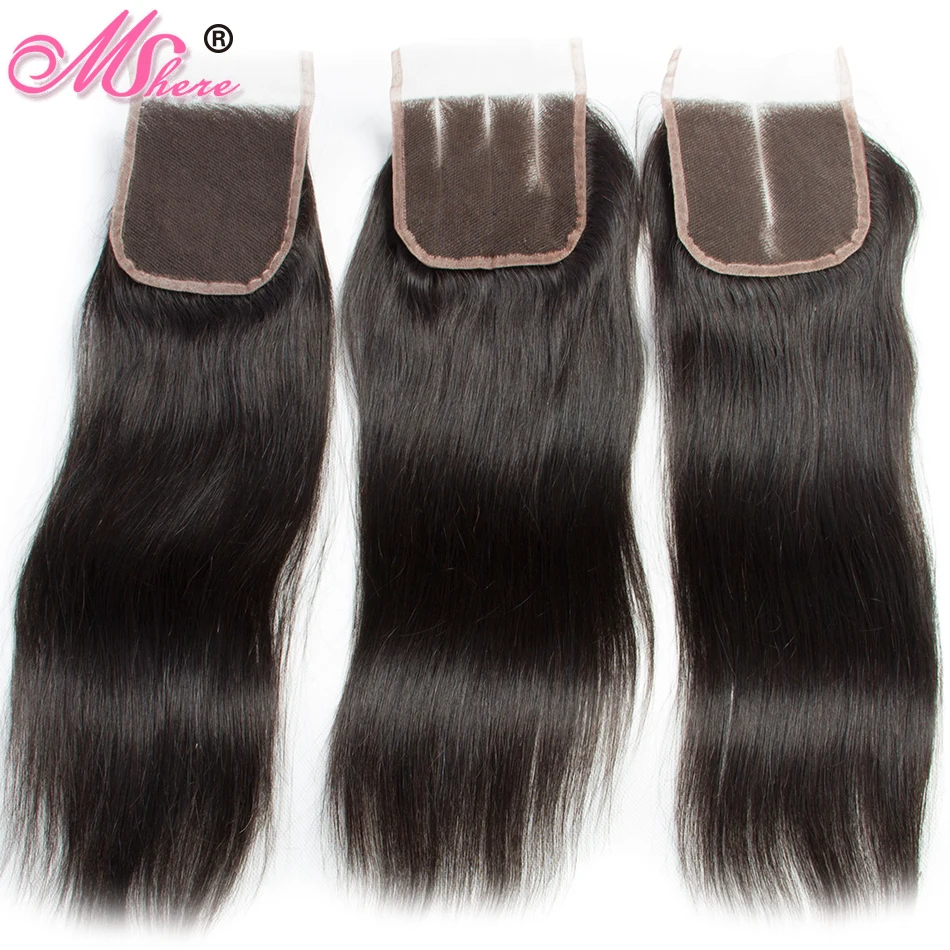 Прямые пучки волос с закрытием перуанские человеческие волосы 3 пучка кружева