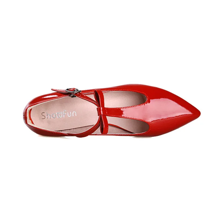 Т-Ремень Мэри Джейн Обувь Лакированная Кожа Острым Носом Пряжки Ремня женская С