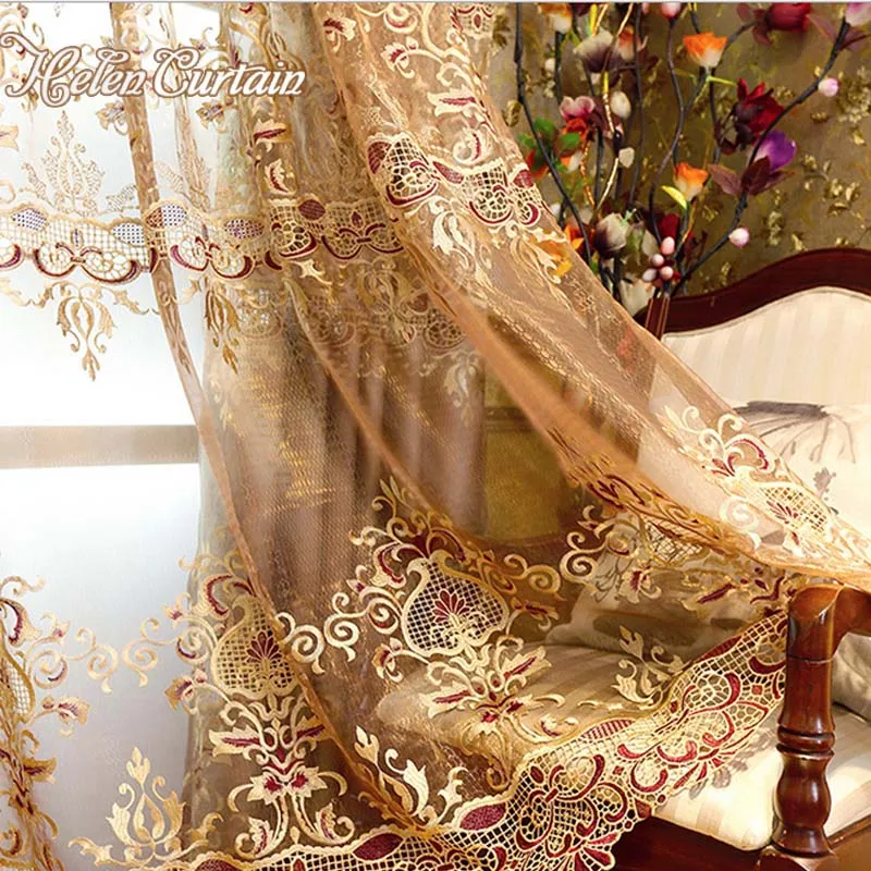Шторы Хелен золотые Роскошные в европейском стиле полые вышитые шторы для