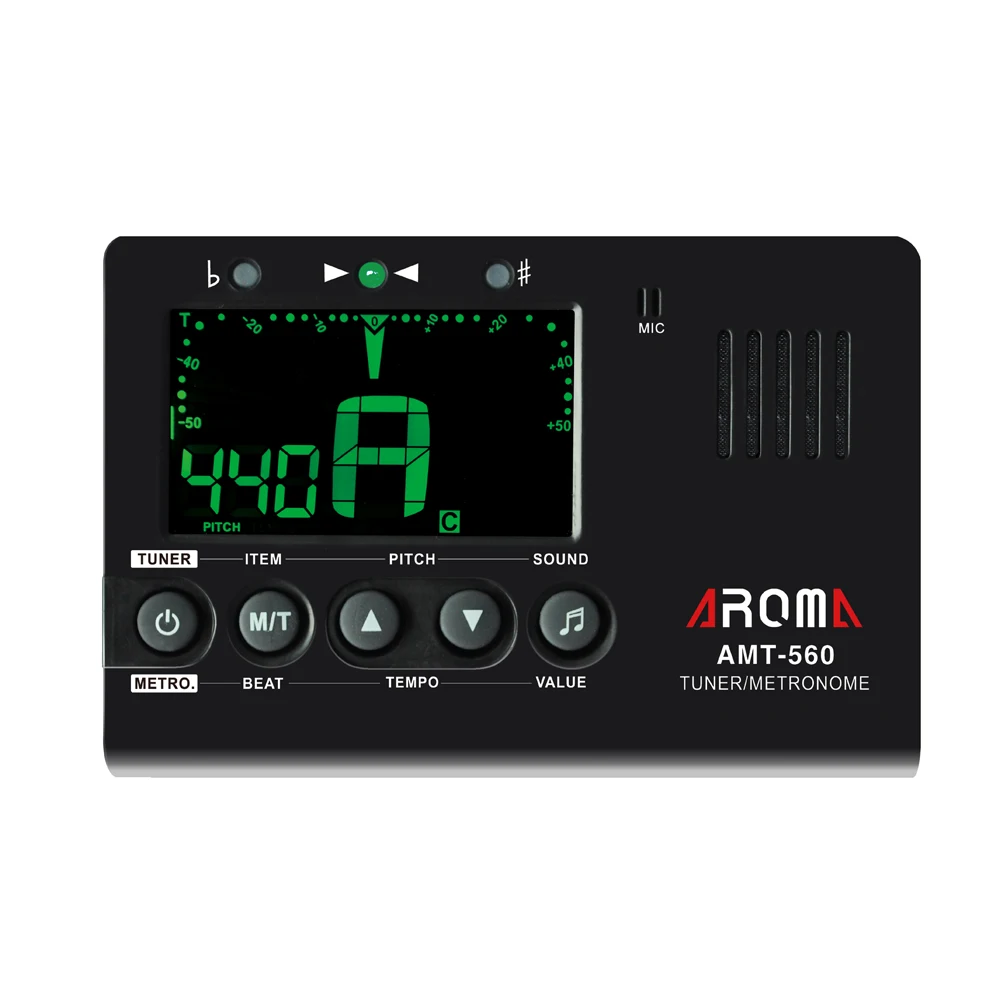 

Aroma AMT-560 Electric Tuner & Metronome Built-in Mic with Pickup Cable 6.3mm for Guitar Bass Violin Ukulele Universal Portable