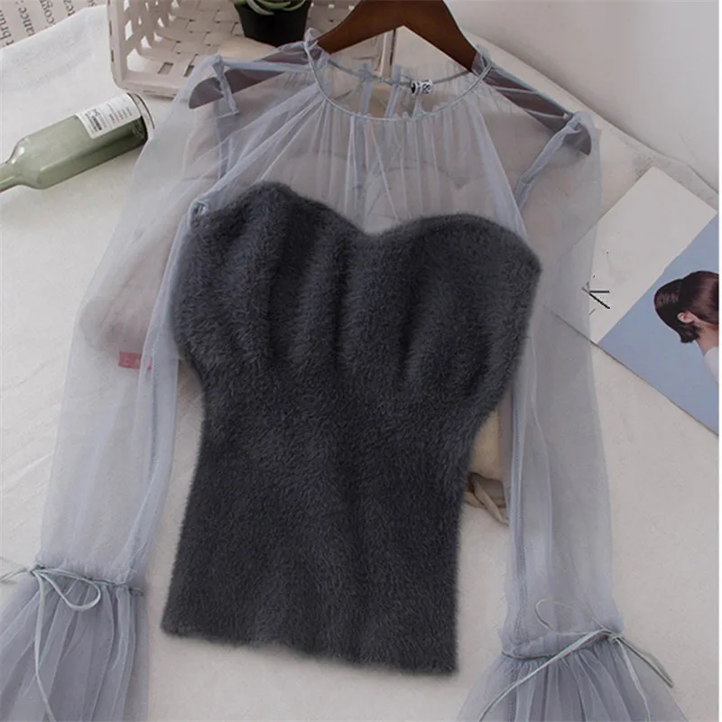 Коробов 2019 Весна сетка пэчворк для женщин Blusas перспектива элегантные рубашки в
