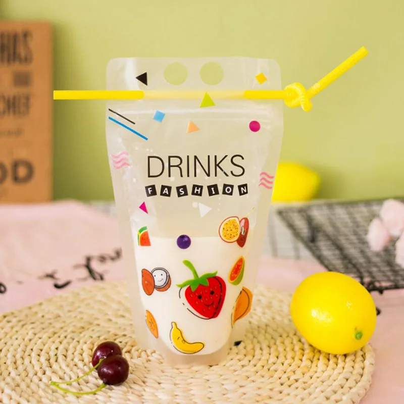 100 шт. пластиковый разноцветный чехол для напитков сока молока кофе с ручкой