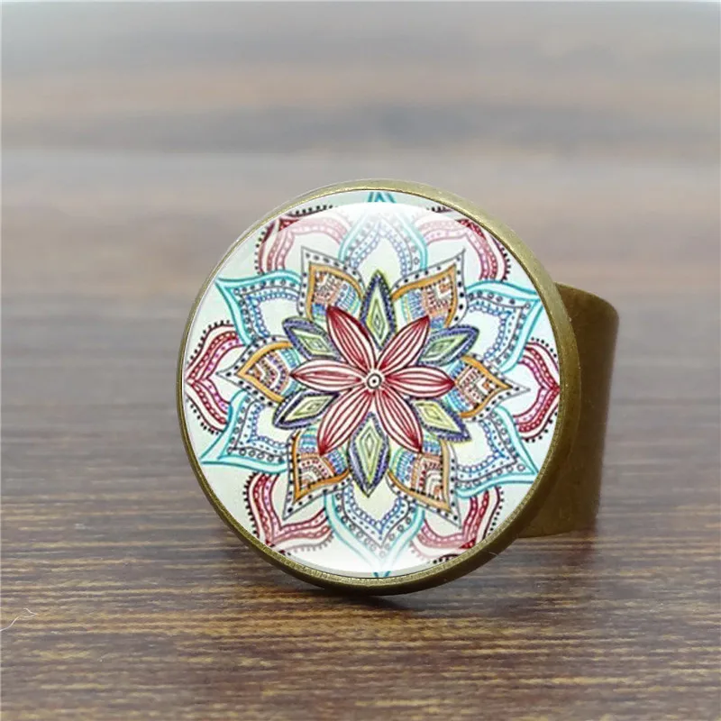 Модное женское кольцо с цветком Мандала искусство стеклянные купольные кольца